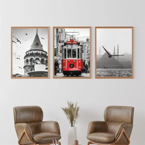 Baibexing Istanbul Vintage Poster Schwarz Weiß Istanbul Wand Kunstdrucke Türkei Straße Große Moschee Reise Leinwand Malerei Büro Wohnkultur 60X80Cmx3Pcs Kein Rahmen