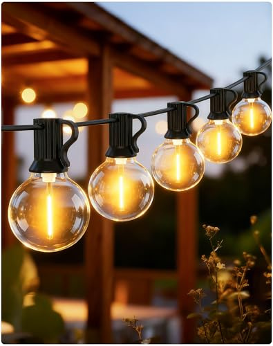 Lichterkette Außen Outdoor LED Strom - 15M Aussen Beleuchtung Lichterketten | Nicht-solar, Wetterfest, 50Ft G40 Garten Glühbirnen, Draußen Balkon Pavillon Terrasse String Lights Partybeleuchtung Warmweiß
