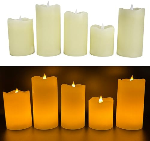 Online Fuchs 5 LED-Kerzen aus Echtwachs mit 6-Stunden Timerfunktion und realistischer Kerzenflamme - ruhiges Standlicht oder natürliches Flackern - Long Shine Funktion (Creme)