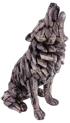 Kremers Schatzkiste Heulender Wolf Skulptur Große Wolf Dekofigur aus Polyresin handbemalt - Massive Tierstatue im Steinlook für Wohnraum, Garten & Terrasse - 40×29×23 cm