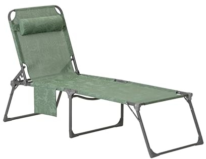 Dehner Gartenliege Mallorca, inkl. Kopfkissen, klappbare Sonnenliege, 71 x 112 x 232 cm (B/H/T), Sitzhöhe 45.5 cm, Aluminium/Eisen/Textilene, dunkelgrün m. Blättermotiv