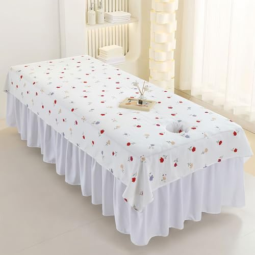 Morbuy Landhausstil Massageliege Bezug mit Gesichtsloch, Massageliegen Laken, Atmungsaktiv Weich Gesichtsauflage für Schönheitsbett Massagetisch Bezug Massage Table (Rote Rosen,76x190cm)