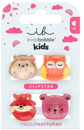 invisibobble Haarspange Mädchen Kinder (4x) – Haarklammer Tier Igel Eule Fuchs Bär verspielt – Clipstar Kids Clever Classmates süß – Hair Claws Schule Kindergarten Haarschmuck Geschenk