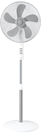 Bimar INB‑VP433R Ventilatore a Piantana Ø 40 cm, 5 Pale, 3 Velocità, Oscillazione Automatica, Altezza Regolabile fino a 139 cm, Inclinazione Regolabile, Griglia in Metallo con Maniglia, 55W, Bianco