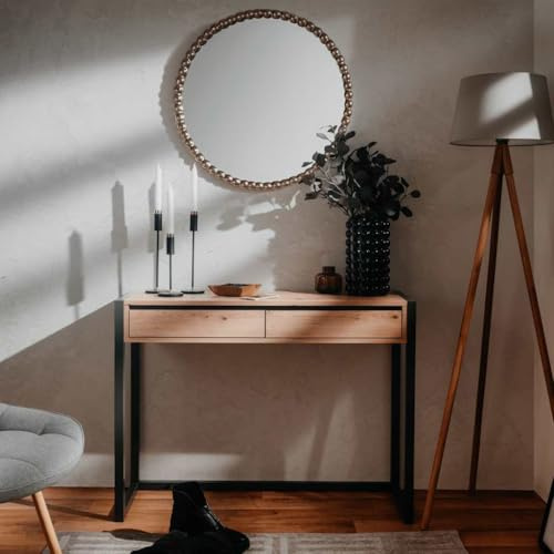 Kaloriko Table Console Finori Denver 44 en chêne Artisanal et Gris Anthracite, Style Industriel, 100 x 35 x 75 cm, 2 tiroirs avec Rangement, Cadre MDF Robuste pour entrée Salon Bureau