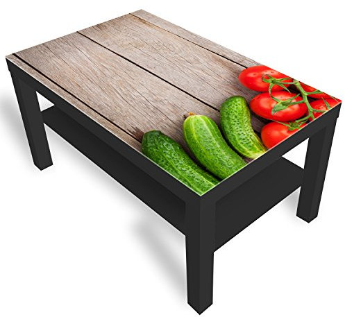 DEKOGLAS Beistelltisch Couchtisch 'Holz' Sofatisch mit Motiv Glasplatte Kaffee-Tisch von DEKOGLAS, 90x55x45 cm Schwarz