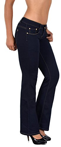 ESRA Bootcut Jeans Damen Stretch Schlaghose Hüftjeans Jeanshose Low Waist Damen Jeans Wide Leg Flared Jeans bis Übergröße B300