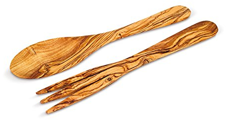Posate da Sala in Legno d'Ulivo di circa 30 cm | Uniche | Alta qualità | Naturalmente tradizionale | riutilizzabile | Legno | Idea regalo | Uomo | Donna | Uomini | Donne | Idee regalo | Regalo di