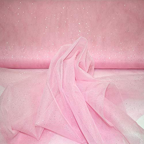 Stoff-Kollektion - Tüll Stoff mit Glitzerpigmenten Meterware aus Polyester - Tüllstoff Glänzend & Doppelseitig 150cm – Ideal zum Nähen von Kostümen, für Tütü, als Dekostoff etc. - Rosa