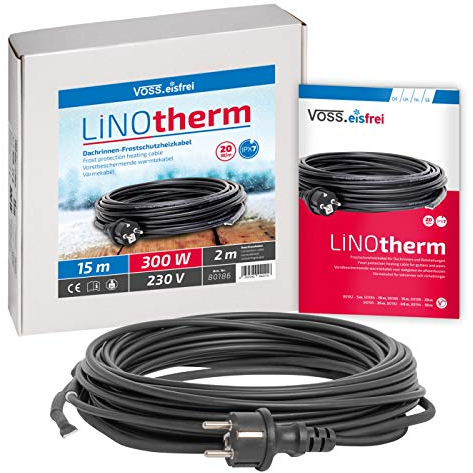 VOSS.eisfrei Heizkabel Linotherm | 15 Meter lang | besonders hohe Heizleistung | Frostschutz für Dachrinnen und Wasserleitungen | Rohrbegeleitheizung Dachrinnenheizung Heizleitung Frostschutzkabel