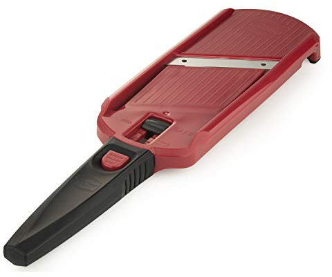 Börner Multi Slicer Gemüseschneider • Gemüsehobel für Scheiben in 2 Schnittstärken • Vegetable Slicer für Obst & Gemüse • Kompakter Mini Küchenhobel • Farbe: Rot mit schwarzem Griff