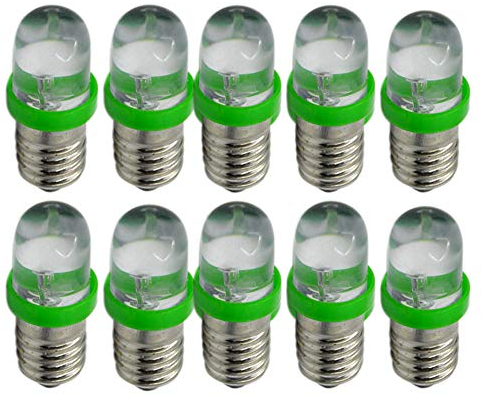 Ruiandsion LED-Leuchtmittel, 3 V, 6 V, 12 V, E10, Mini-LED-Lampen, weiß/blau/rot/grün/gelb, E10-Sockel, 10 Stück, grün, 6V 6.00volts