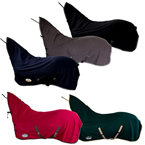 Marengos - Abschwitzdecke Economic mit Halsteil | Pferdedecke m. Kreuzgurt, Metallverschluss, Schweifkordel | atmungsaktive Fleecedecke | Pferde-Outdoordecke | Pferde Zubehör in Marine | 125cm