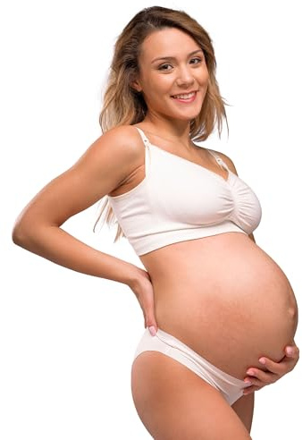 Carriwell Soutien-Gorge Bio de Grossesse et d’Allaitement sans Coutures Rembourré sans Armatures – Maintien et Mise en Forme optimaux, Respirant, Doux, avec Rallonge de Soutien-Gorge, Taille L