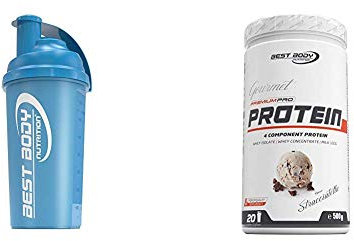 Best Body Nutrition Eiweiß Shaker 700ml, blau + Gourmet Premium Pro Protein Stracciatella Dose, 500 g