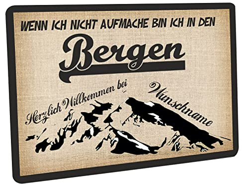 Crealuxe Fussmatte mit Wunschtext/Wunschname Wenn ich Nicht aufmache - Berge - 60x40 cm - Gummi Rückseite/rutschfest - Filzoberfläche - Bedruckte Türmatte - Innenmatte - Schmutzmatte