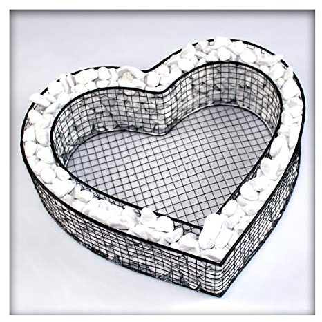 Herz Gitter XL Pflanzschale Grabschmuck Grabgestaltung Friedhof 42x40x10 cm mit weißem Kies