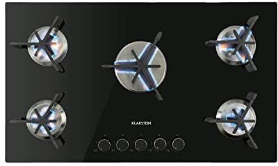 Klarstein Encimera Cocina de Gas 5 Quemadores, Placa de Gas 8.75kW para Cocina, Cocinas de Gas con Quemador Wok de Acero Inoxidable, Encimera Gas 5 Fuegos con Quemadores de Gas para Casa