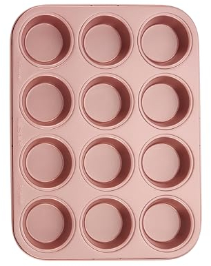 Wiltshire Rose Gold 12 Cup Muffin Tray, PFOA PTFE Free, Cupcake Mould, Non-Stick Coating, Rectangular Coated Baking Tin, Sheet Steel Bakeware, Carbon Steel, 35.4x27x3cm