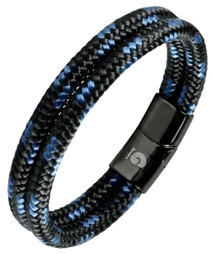 Segeltau Armband Geflochten Nautisch mit Magnetverschluss Seil Armbänder Maritim Surferarmband Galeara Noa (Noa Schwarz - Blau, 185)