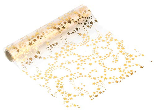 Chemin de Table Dorée Noël - Étoile - Organza - 28 cm x 5 m - Ruban de Table -Décoration de Table Noël + Saison de l'Avent - pour Fêtes Mariage Baptême Anniversaire