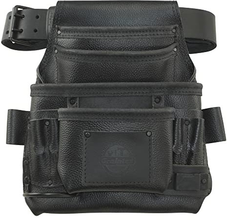 Graintex ST2880: Nagel- und Werkzeugtasche mit 10 Taschen, Robustes schwarzes genarbtes Leder mit 5,1 cm langem Ledergürtel für Rahmen, Konstrukteure, Elektriker, Klempner, Heimwerker
