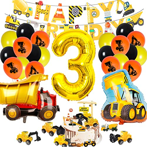 Bagger Deko Kindergeburtstag 3, Geburtstag Deko 3 Jahre Junge Bagger Luftballons für Kindergeburtstag Party-Deko