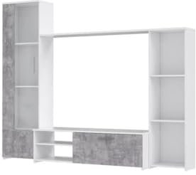 PILVI Meuble TV - Blanc mat et béton gris clair - L 220,4 x P41,3 x H177,5 cm