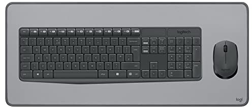 Logitech MK235 Combo Clavier Souris sans Fil, Récepteur USB Unifying, PC/Ordinateur, Clavier Français AZERTY - Gris + Logitech Desk Mat - sous-Main, Large Tapis de Bureau Gris, pour Le Télé-Travail