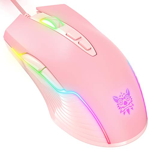NEWSTYP Lindo RGB 6400 DPI Ratón para juegos con cable Respiración LED Óptico USB 7 Botones Gamer Computer Ratones Rosa para ordenador portátil PC de escritorio (rosa)