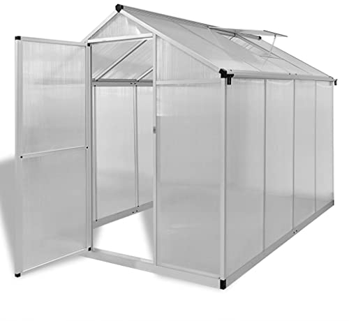 Aluminium Gewächshaus für den Garten 242 x 190 x 195 cm Polycarbonat-Platten Vielseitig nutzbar als Treibhaus, Tomatenhaus, Frühbeet und Pflanzenhaus mit Fundamentrahmen, Transparent