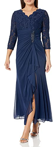 Alex Evenings Damen Langes Spitzenkleid mit Empire-Taille Kleid für besondere Anlässe, Marineblaue Spitze, 44