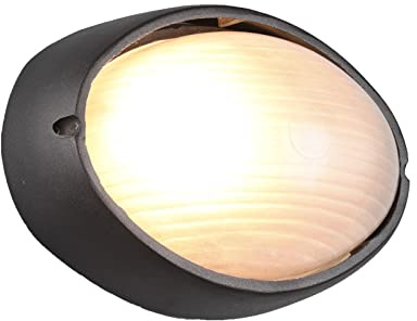 meineWunschleuchte Außenwandleuchte aus Druckguss Aluminium in Schwarz, Fassadenbeleuchtung IP44, oval Breite 21,3cm