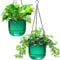 Melphoe 2 Pack Self Watering Hanging Planters Indoor Flower Pots, 6.5 inch Outdoor Hanging Basket, Plant Hanger with 3Hooks Drainage Holes for Garden Home (Emerald)