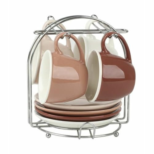 DKD Home Decor Juego de Tazas de café Color marrón y Beige, de Porcelana Bone China (90 ml)