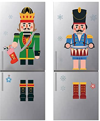 URMAGIC Nutcrackers Fridge Stickers(2 Set),90 x 32cm Soldier Nutcracker Christmas Wall Stickers with Snowflakes,DIY Self-Adhesive PVC Xmas Window Clings,Xmas Door Window Decals,Christmas Decorations