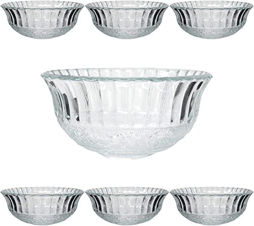 Reldor Glass Trifle Bowls Footed Large 7 Piece Set Dessert Mini Trifle Fruit Salad Stem Dishes Cut Glass Serving Deep Sundae Pudding Ice Cream Prawn Cocktail Salad