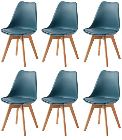 EGGREE 6er Set Esszimmerstühle mit Massivholz Buche Bein SGS Geprüfter, Skandinavisch Design Gepolsterter aus PU-Leder Küchenstuhl Essstühle, Morandi Dunkel