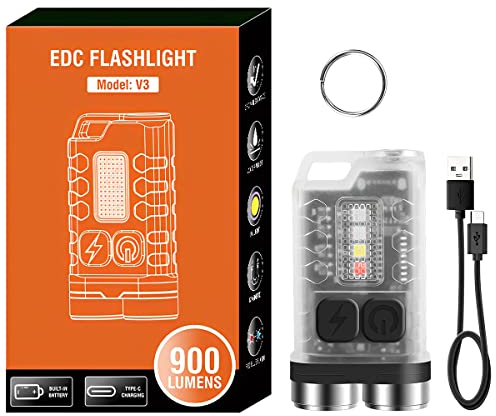 miuline V3 Small Powerful Torch 900LM 500mAh Small LED Flashlight with Red UV Blue Light IP65 Waterproof Pocket Work Light Type C Rechargeable Handheld Flashlight with 2 XPG for Outdoor(White)