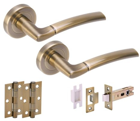 HANDLEZONE® Neemo Internal Door Handle Latch Pack, Complete with Lever On Rose Handles, Latch, Ball Bearing Hinges - Antique Bronze