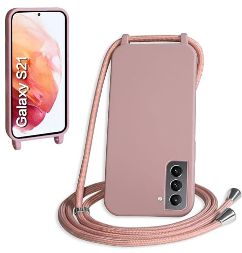 WenBaby Handykette für Samsung Galaxy S21/S30 Hülle mit Band,Handyhülle mit Schnur zum Umhängen Silikon Seil Necklace Schutzhülle mit Kordel Tasche Case TPU Bumper für Galaxy S21/S30- Sandrosa