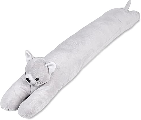 SANFERGE Kitty Katzentür-Zugluftstopper für die Unterseite der Tür, strapazierfähig, 1.4 kg, 86.4 cm, dekorativer Stoff unter der Tür, Zugluftstopper, beschwerter Fenster-Zugluftschutz, Luft, Grau