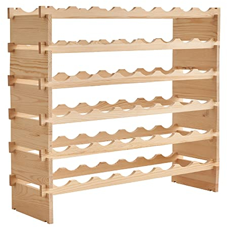 OHMG Rangement Bouteille, Étagère à Bouteilles Modulable,Range Bouteille,Casier Bouteille Vin,Meuble Capacité 48 Bouteilles,en Bois,pour Bars, sous-sols