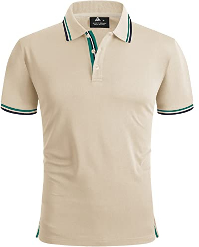 SwissWell Poloshirt Herren Kurzarm Atmungsaktiv Golf Tennis Sport Polo Shirts Sommer Freizeit T-Shirt Beige L