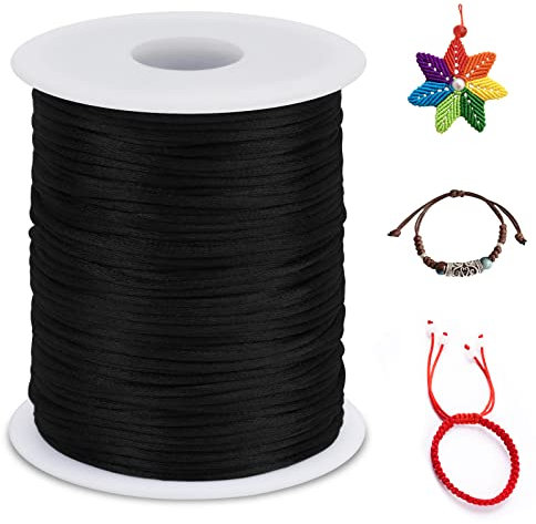 LEREATI 2mm Filo Nylon per Braccialetti, 100m Cordoncino per Braccialetti Cordoncino Natalizio Coda di Topo Cordoncino, Macrame Corda per Collane Perline Gioielli Fai da Te (Nero)
