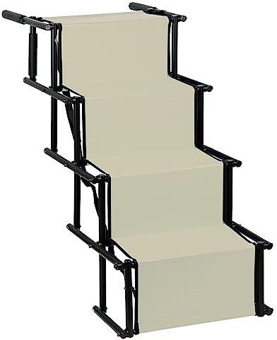 Homewell Rampa per cani da auto, pieghevole, portata fino a 70 kg, facile da riporre, scale per cani con gradini regolabili, per cani piccoli, medi, grandi cani e malati, vecchi cani (beige)