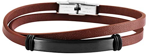 Brillibrum Design ID Schmuck Armband Wickelarmband inklusive Gravur Echtleder Arband mit Wunschgravur Lederband braun(Mit Gravur, Wickelarmband Modell 4)