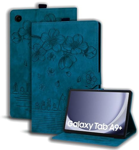 Succtopy Coque pour Galaxy Tab A9+/A9 Plus 11 Pouces 2023 PU Cuir Cover Tablette Housse de Protection Samsung Galaxy Tab A9+ 2023 Porte-Crayons Portefeuille Tablet Étui SM-X210/X215/X216 Bleu Royal