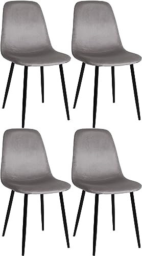 CLP Esszimmerstühle 4er Set Napier, Bequeme Küchenstühle gepolstert, Polsterstühle Esszimmer mit Rückenlehne, bis 150 kg belastbar, Farbe:grau, Material:Samt