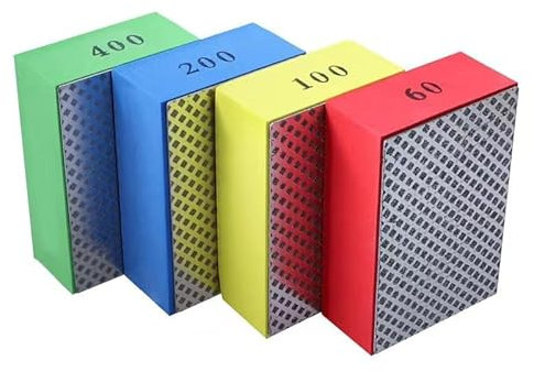 4 Stück Diamant-Handpolierpads, Diamant-Schleifpads zum Handschleifen von Keramik, Glas, Beton, Fliesen, Marmor, Granit, 60#, 100#, 200#, 400#, 4 Stück Gitter Sharp Schleifblock-Set